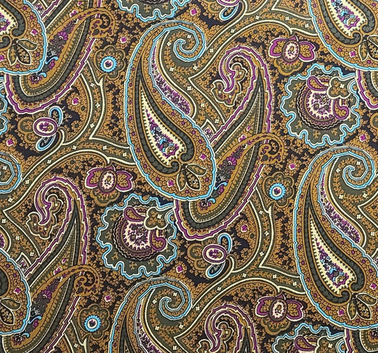 Brown, Green, Turquoise, Raspberry Paisley Fabric - Selvage to Selvage Print