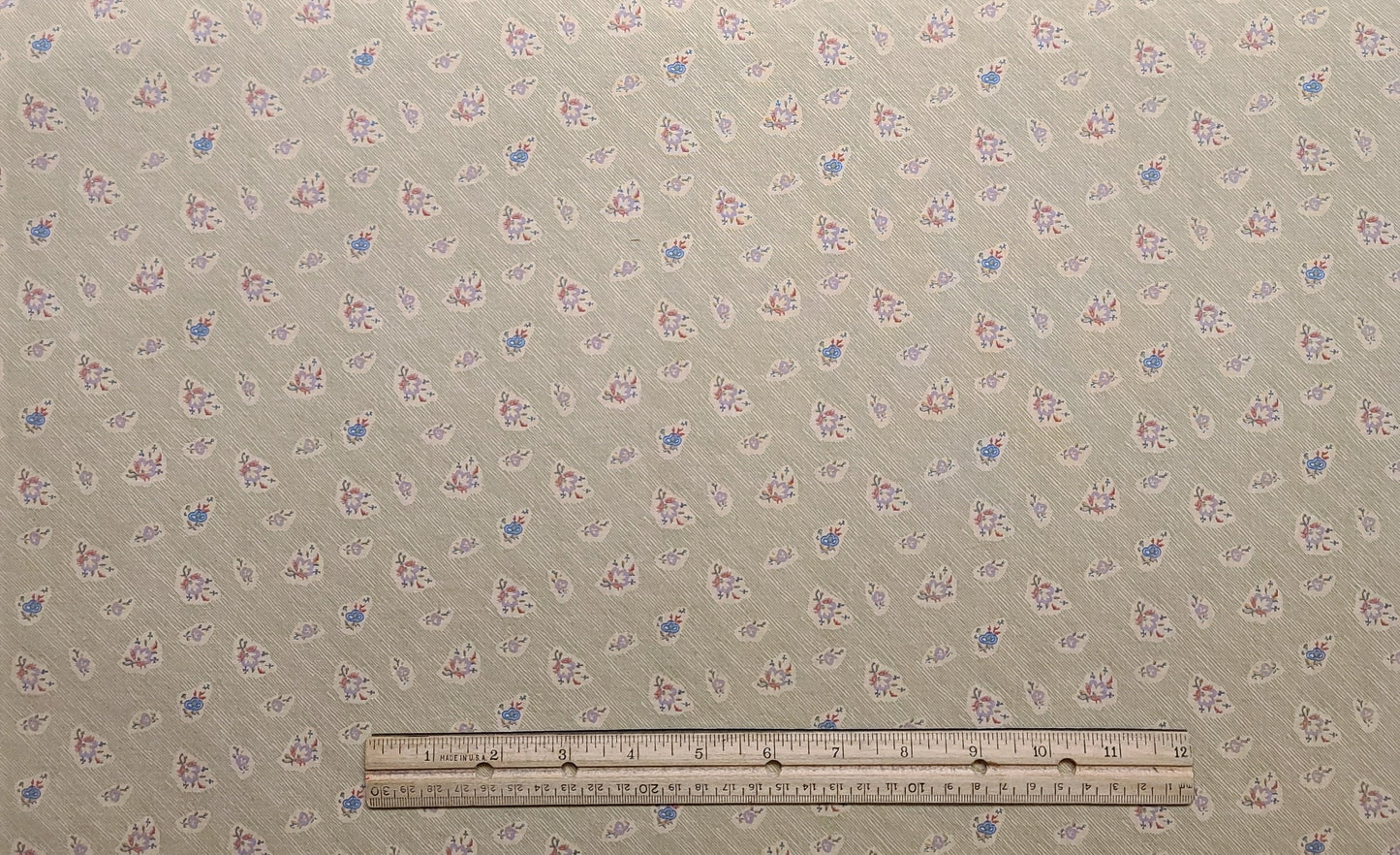 Hope Chest #5805 Springs Industries Inc - Tan Fabric / Gold Diagonal Stripe / Blue, Lavender, Pink Tossed Flower Print