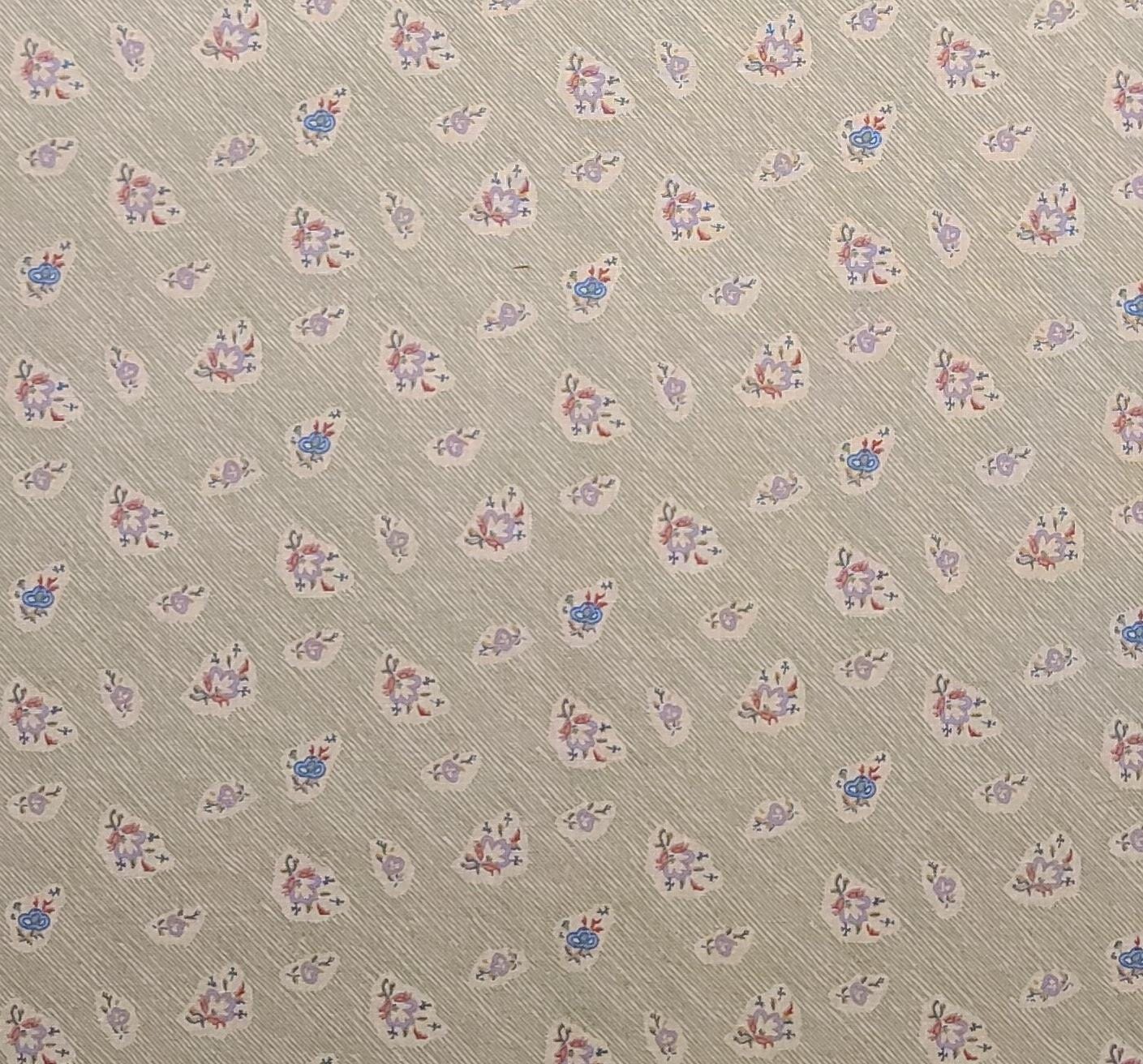 Hope Chest #5805 Springs Industries Inc - Tan Fabric / Gold Diagonal Stripe / Blue, Lavender, Pink Tossed Flower Print