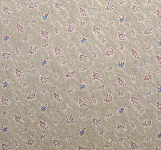 Hope Chest #5805 Springs Industries Inc - Tan Fabric / Gold Diagonal Stripe / Blue, Lavender, Pink Tossed Flower Print