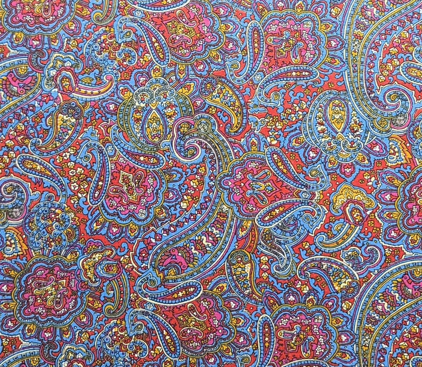 60" WIDE Red, Blue, Gold, Pink, White Paisley Print Fabric - Selvage to Selvage Print