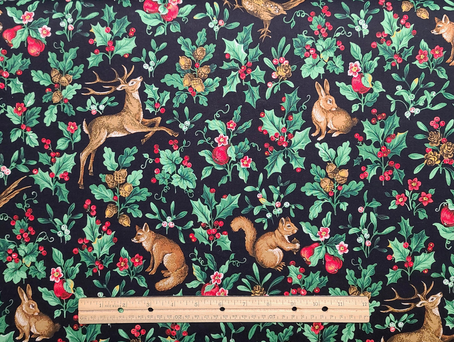 VIP Cranston Print Works - Black Fabric / Woodland Christmas Print