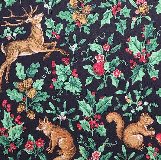 VIP Cranston Print Works - Black Fabric / Woodland Christmas Print