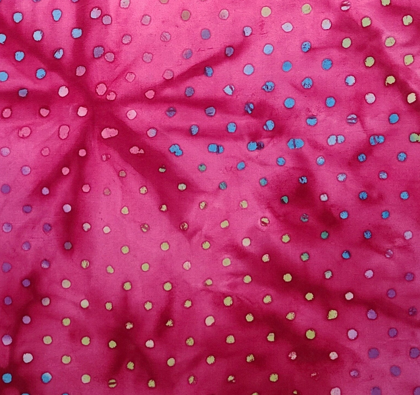 BATIK - Bright Raspberry Colored Fabric / Green, Blue, Purple Dot Print Tjap