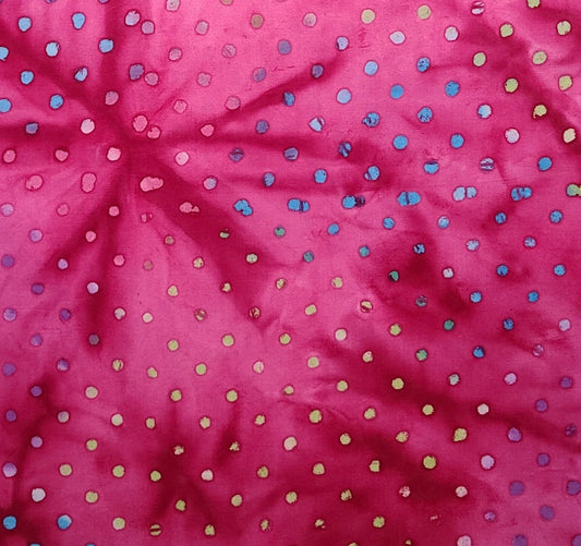 BATIK - Bright Raspberry Colored Fabric / Green, Blue, Purple Dot Print Tjap