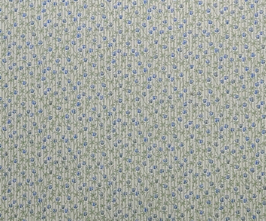 Green Border Stripe Print Fabric / Blue Flower, Vine Print - Selvage to Selvage Print