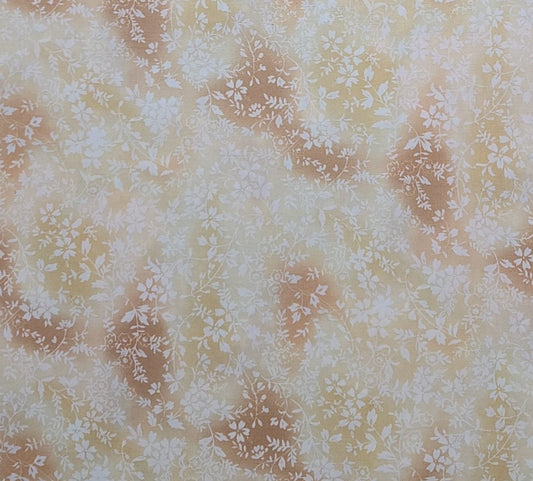 Prisms by Hoffman International Fabrics - Tan, Brown, Gold Tonal Fabric / White Flower and Leaf Print