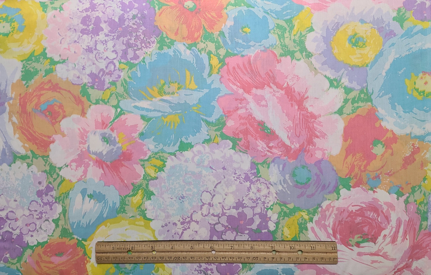 Bright Pastel Watercolor-Style Flower Print Fabric - Selvage to Selvage Print