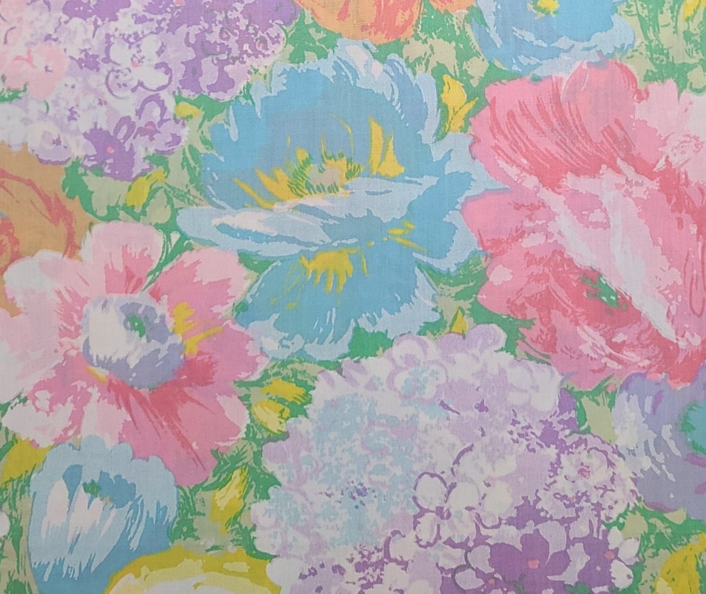 Bright Pastel Watercolor-Style Flower Print Fabric - Selvage to Selvage Print