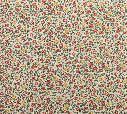 EOB - Classic Cottons 2000 - Ivory Fabric / Coral, Gold Flower Print