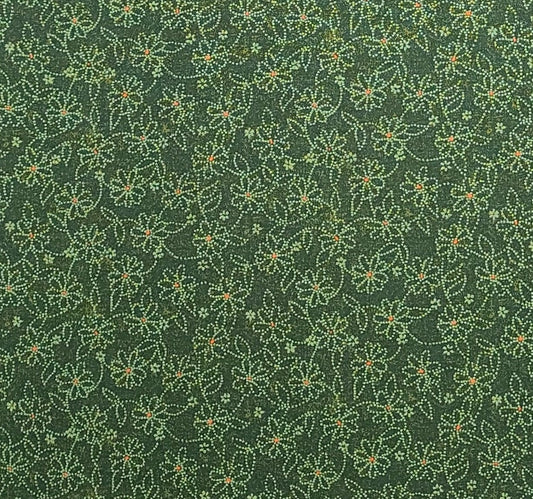 Classic Cottons 2000 - Dark Green Fabric / Light Green Flower Print