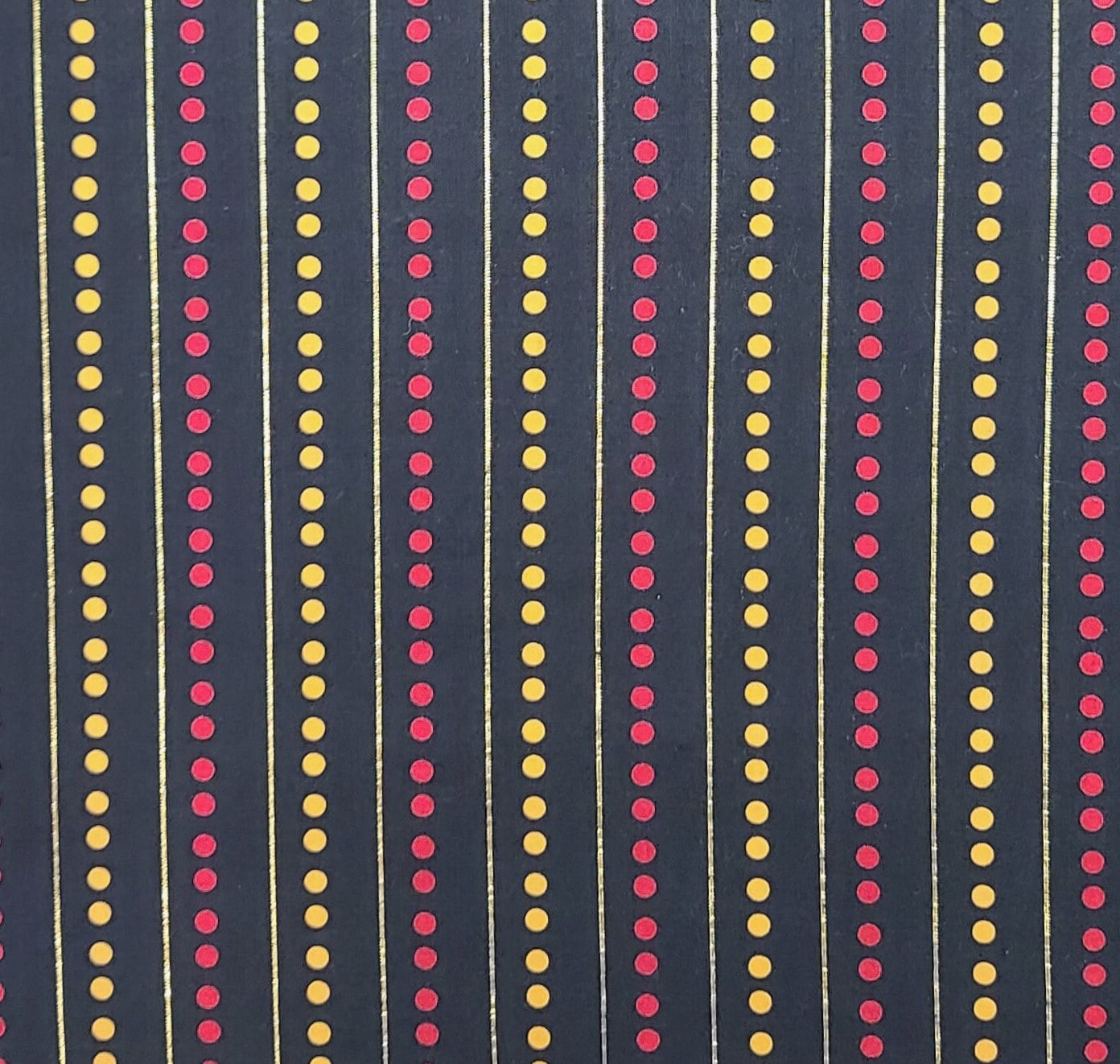 Vintage 36" WIDE Golden Thread Collection - Black Fabric / Red, Gold Border Stripe Print Fabric / Gold Metallic Thread