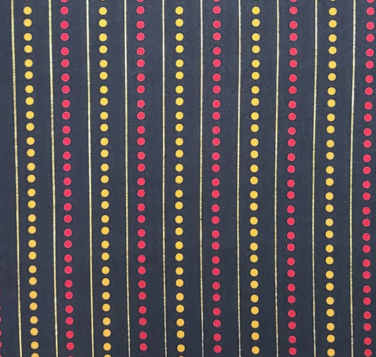 Vintage 36" WIDE Golden Thread Collection - Black Fabric / Red, Gold Border Stripe Print Fabric / Gold Metallic Thread