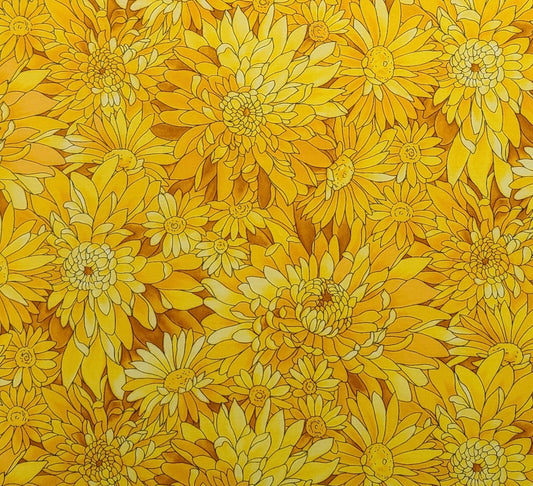 Blooms by Hoffman International Fabrics - Bright Yellow and Rust Flower Print Fabric