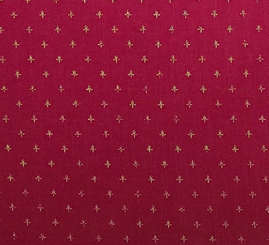 Concord Fabrics Inc by Joan Kessler - Cranberry Colored Fabric / Gold Metallic Fleur de Lis Print