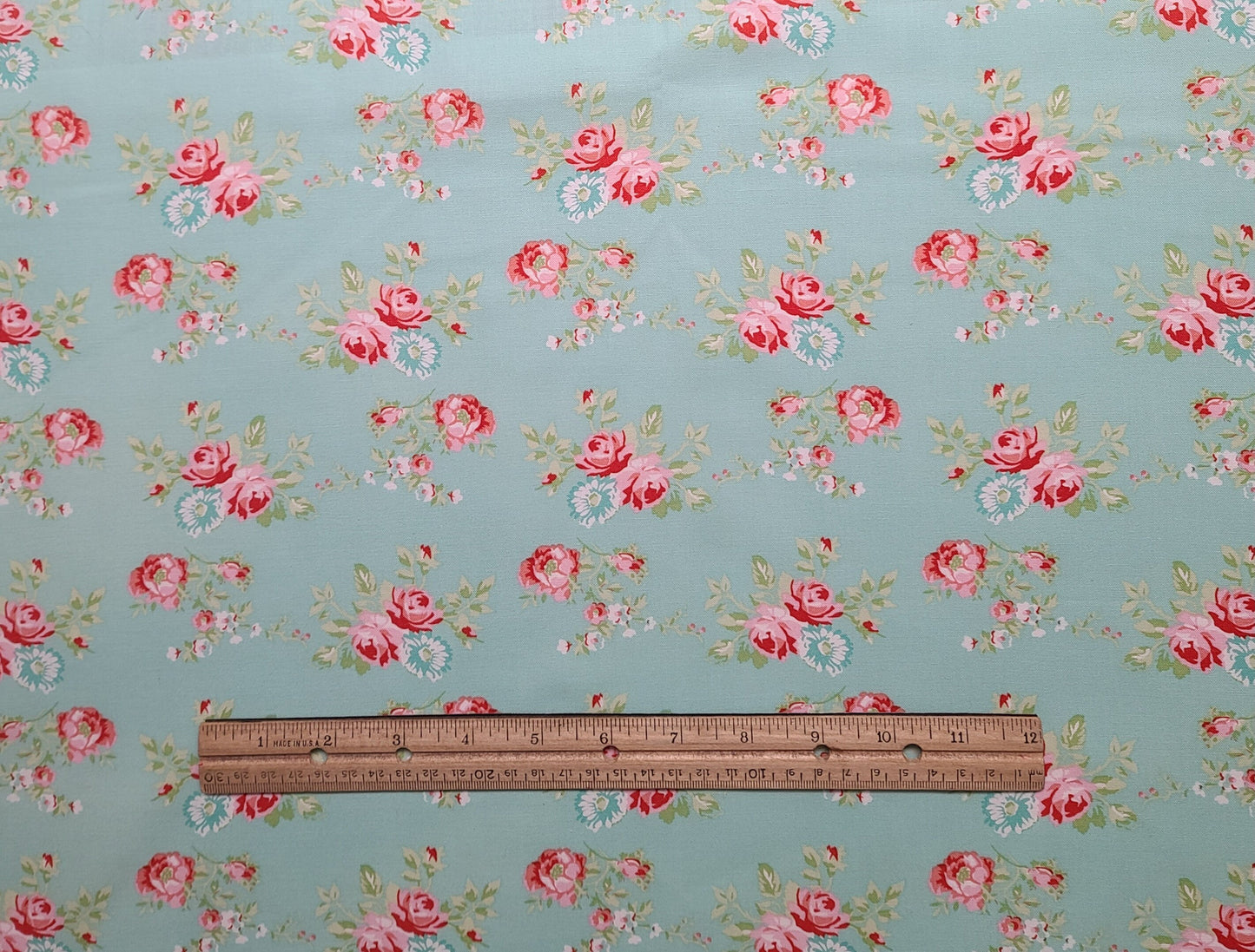 Fabric Traditions 2018 - Seafoam Fabric / Red, Pink, Teal Flower Print