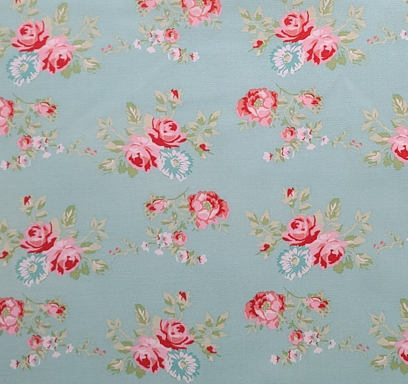 Fabric Traditions 2018 - Seafoam Fabric / Red, Pink, Teal Flower Print