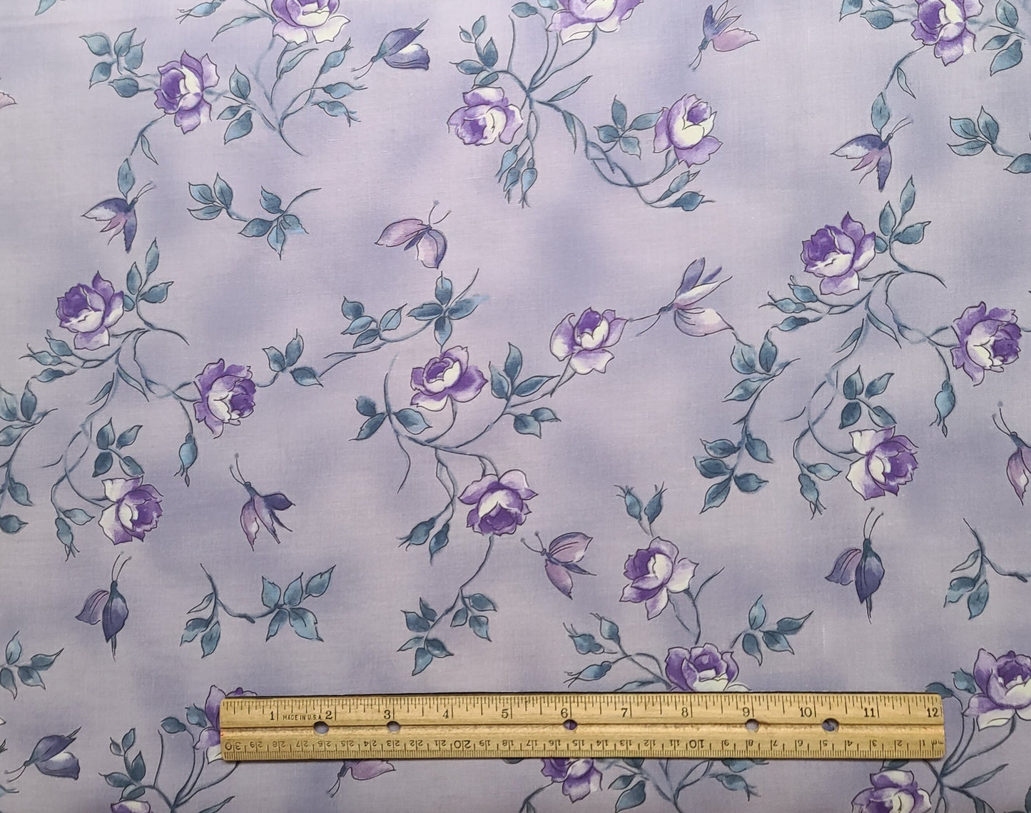 Atelier Collection by Kings Road - Lavender Tonal Fabric / Light Purple, White, Hunter Green Flower Print