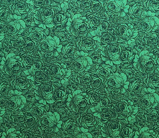 Jinny Beyer Palette by Jinny Beyer for RJR Fabrics - Jewel Tone Green Fabric / Black Rose Silhouette Print