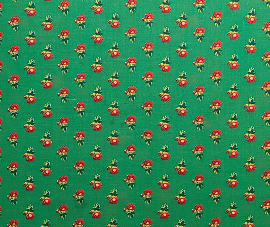 Peter Pan Fabrics - Green Fabric / Red Vintage Flower Print