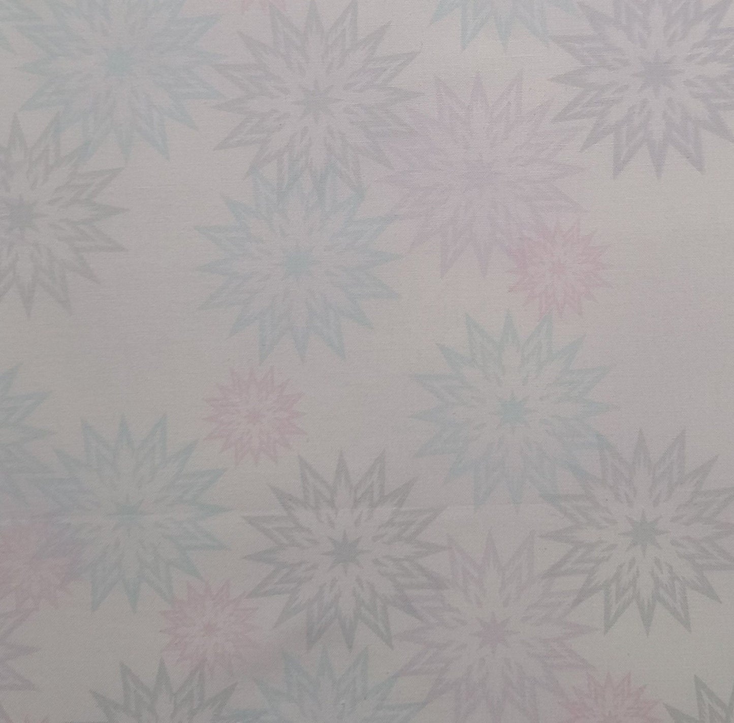 EOB - Timeless Treasures Fabrics of SoHo Patt#IN-C3714 - White Fabric / Pale Blue, Gray, Lavender, Pink, Aqua Star Print