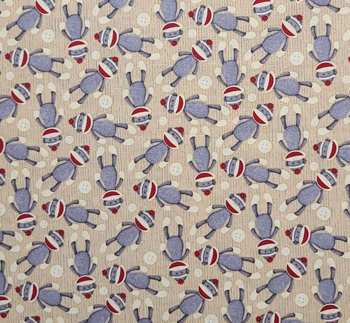 EOB - Brother Sister Design Studio 233114 2011 - Tan and Gray Patterned Fabric / Gray, Cream, Red Sock Monkey Print