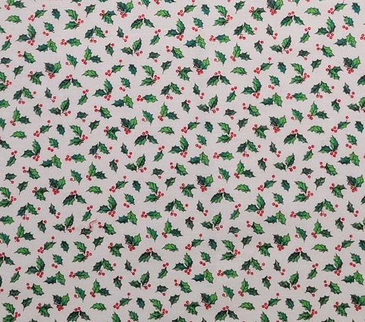 VIP Cranston Print Works - White Fabric / Red and Green Holly Print