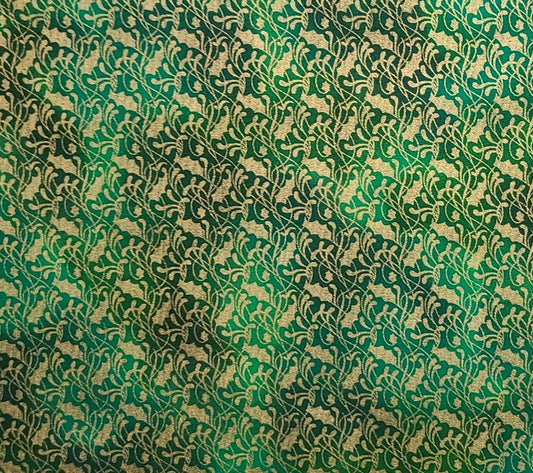 The Christmas Collection Woodrow Studio London England - Christmas Green and Dark Green Tonal Fabric / Gold Foil Pattern