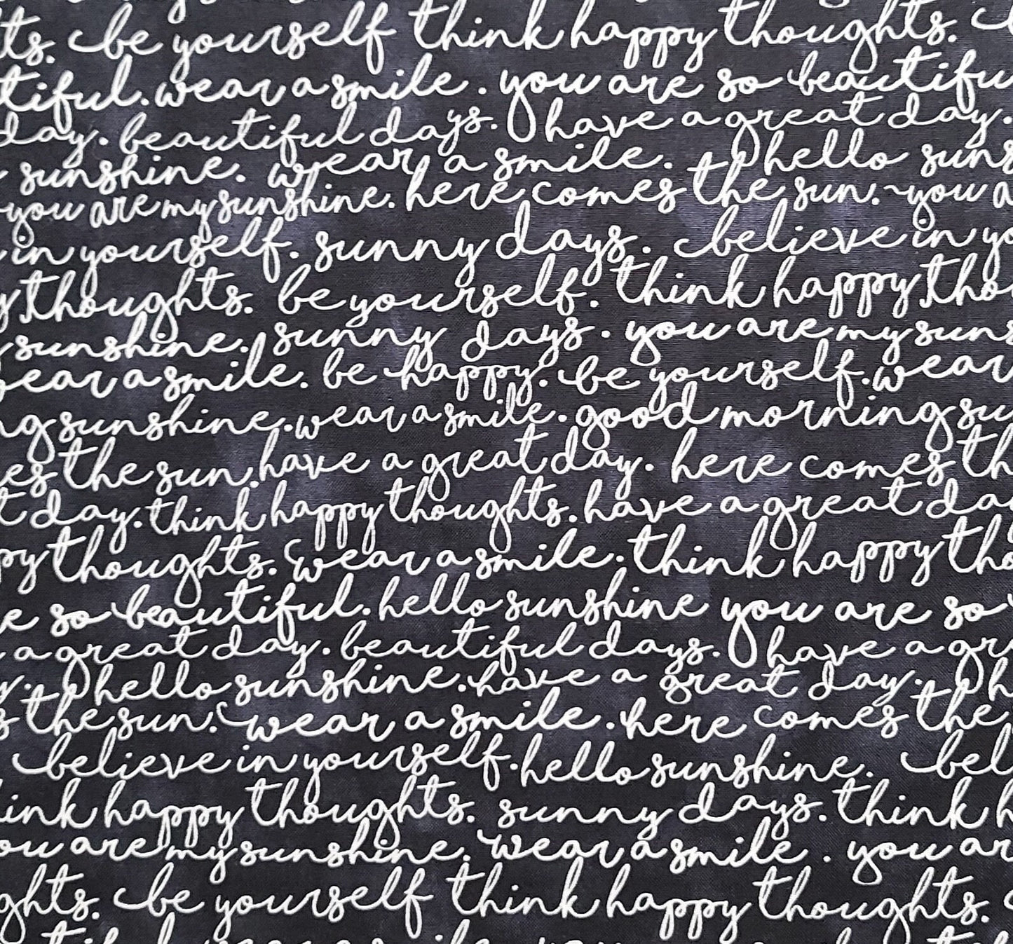 Timeless Treasures Fabrics of SoHo Patt#GAIL-C5495 - Black Fabric / White Cursive Inspirational Script Pattern