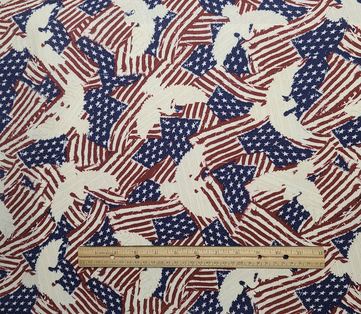 JoAnn Fabrics - Red, White, Blue Flag and Eagle Print Fabric - USA! - Light Gold Constitution Script Across Eagle