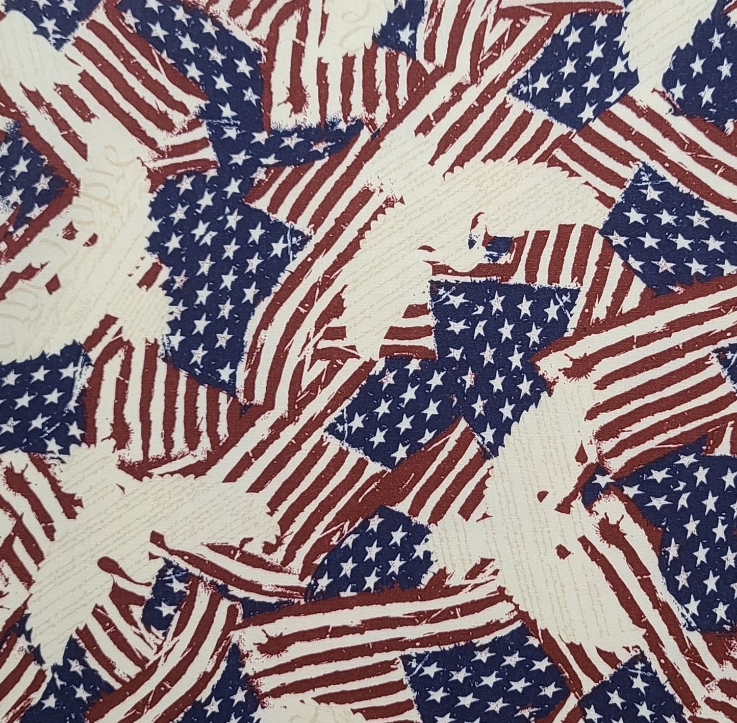 JoAnn Fabrics - Red, White, Blue Flag and Eagle Print Fabric - USA! - Light Gold Constitution Script Across Eagle