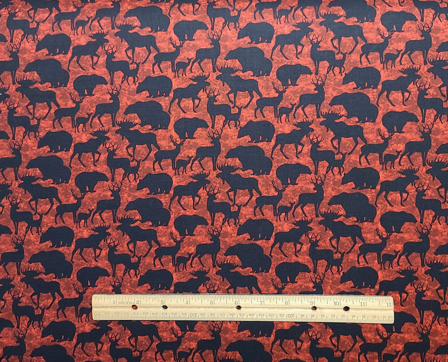 Living Lodge by Bristol Bay Studio for Benartex Style #1472 - Dark Red Tonal Fabric / Black Print - Moose, Bear, Deer