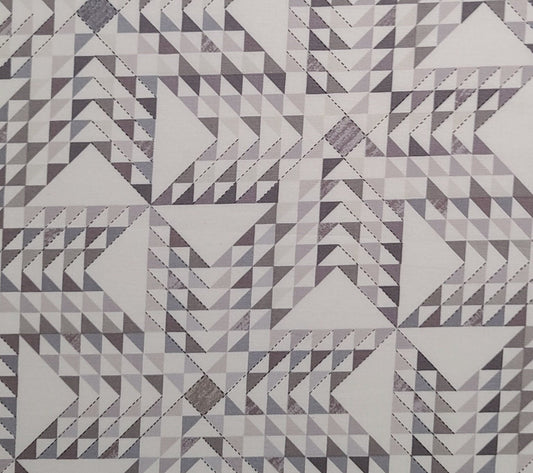 Studio Stash Design #15781 Jennifer Sampou for Robert Kaufman - White Fabric / Gray, Taupe Triangle Geometric Print