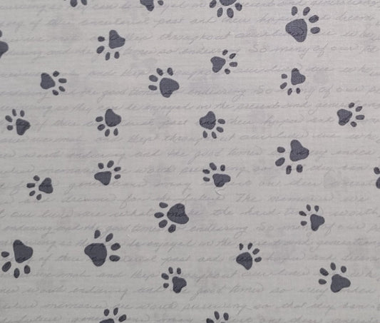 Levison Design for Timeless Treasures Fabrics of SoHo Patt#EVIE-C6281 - Ivory Fabric / Pale Gray Script / Gray Paw Print