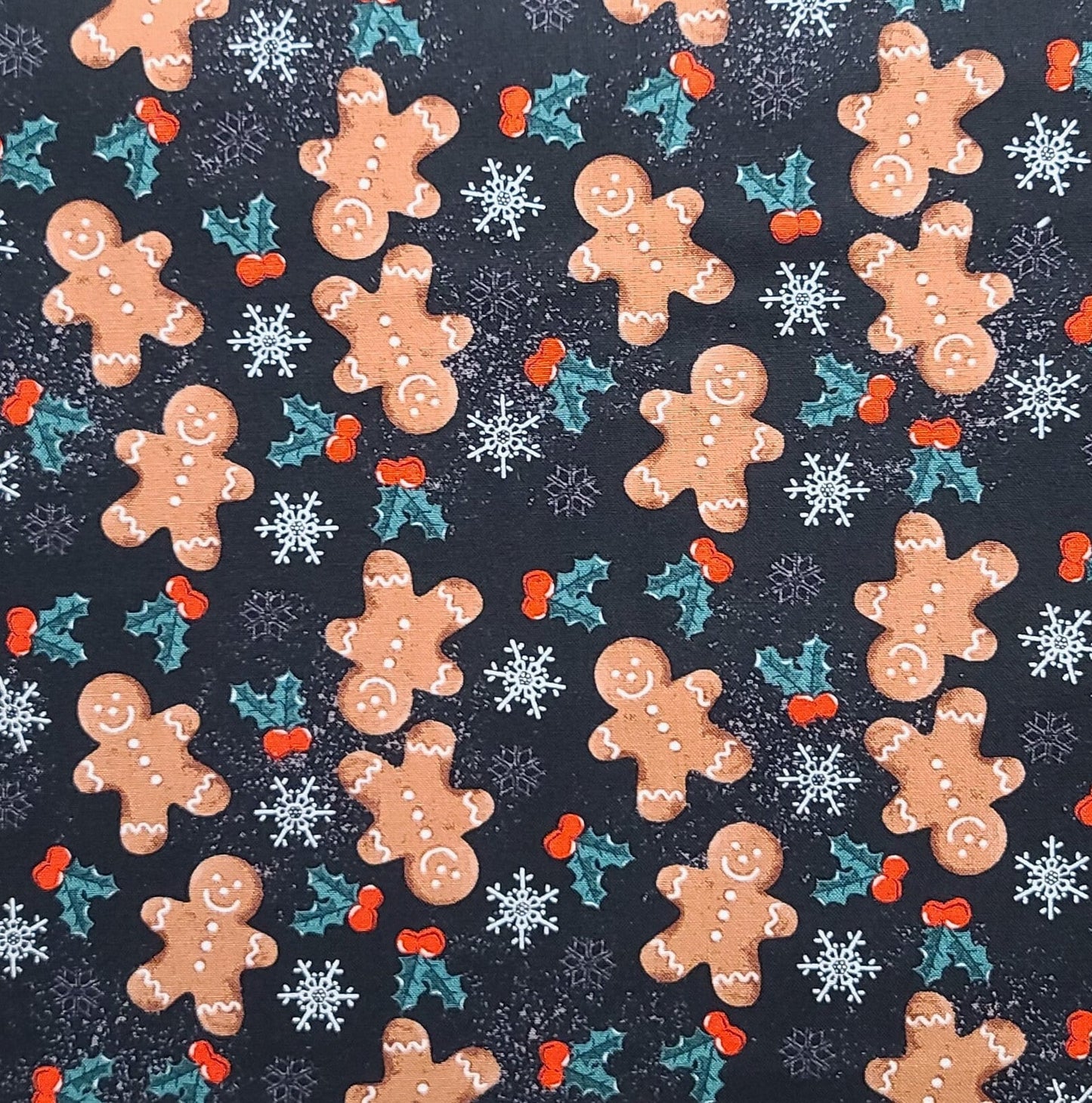 EOB - JoAnn Fabrics - Black Fabric / Tossed Gingerbread Man and Holly Print