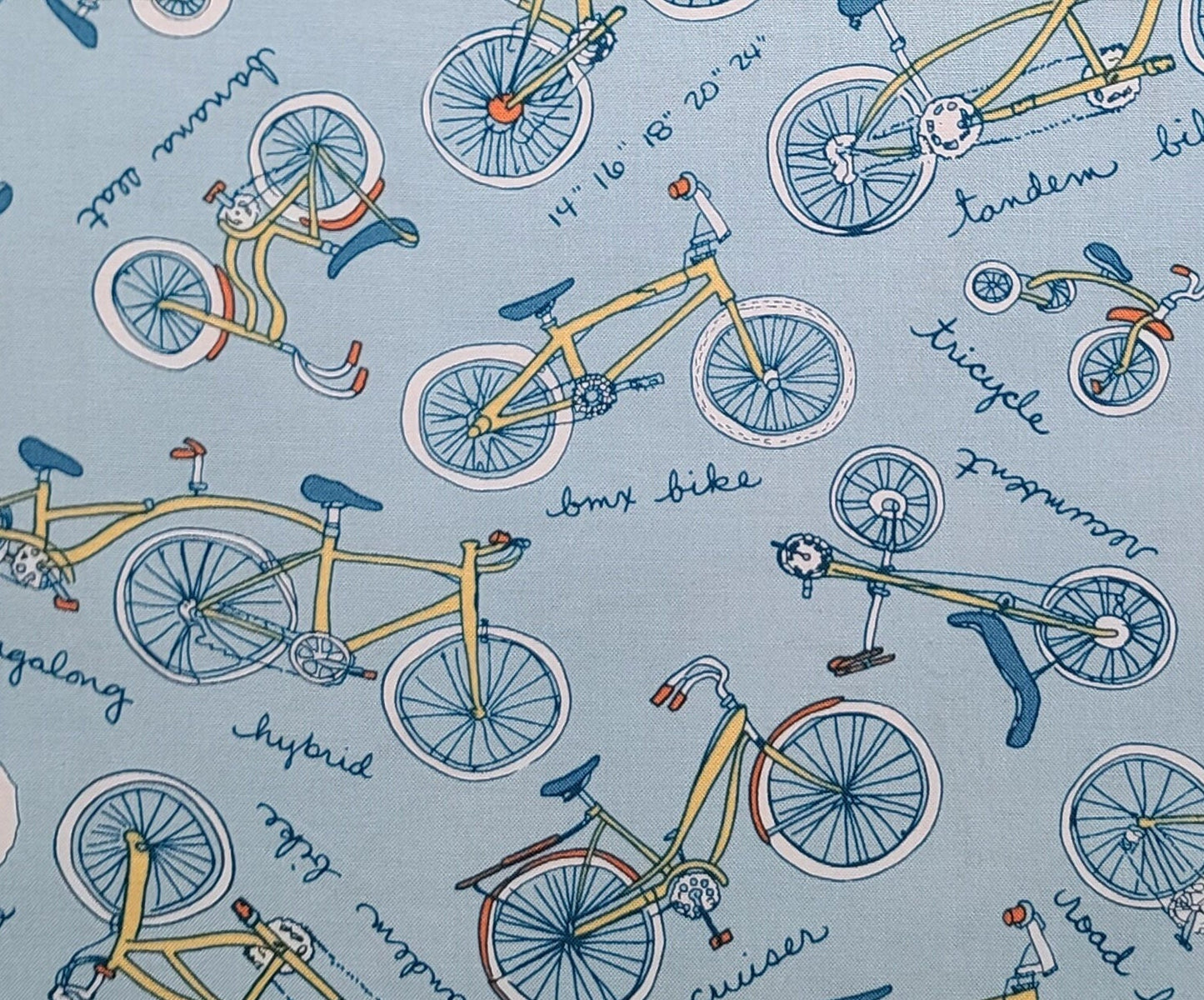 EOB - Light Blue Fabric / Cartoon-Style Bicycle Print / Cruiser, BMX