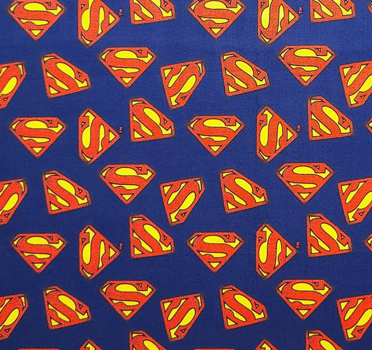 EOB - Style #23400704 Superman DC Comics Licensed Camelot Fabrics - Dark Blue Fabric / Red, Yellow Superman Badge Print