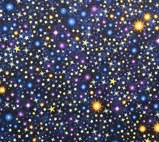 EOB - Constellation Linda Ludovico for Northcott - Dark Blue, Purple, Gold, White Night Sky Print Fabric