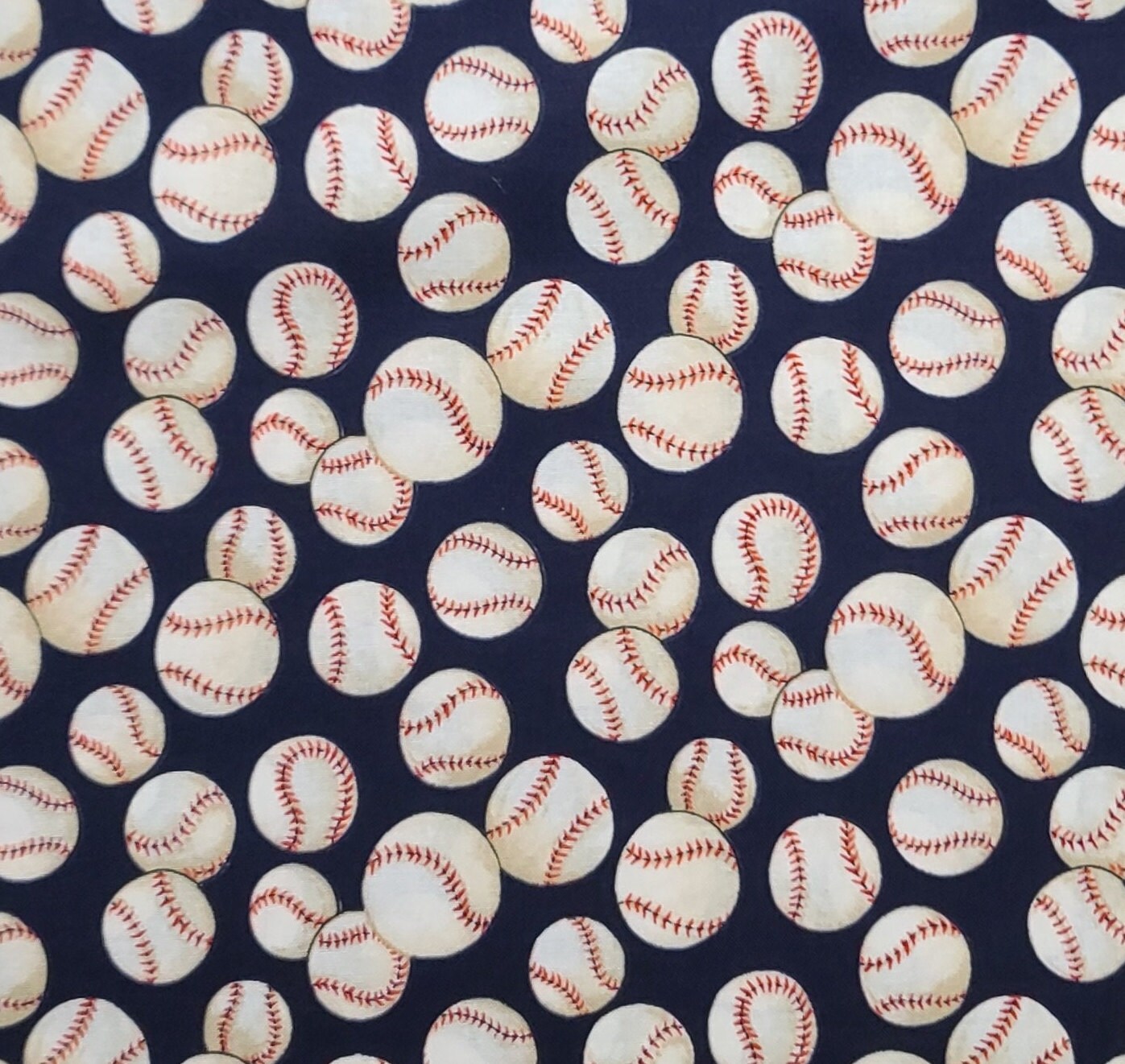 Baseball The Alexander Henry Fabric Collection 2002 - Dark Blue Fabric / Tossed Baseball Print