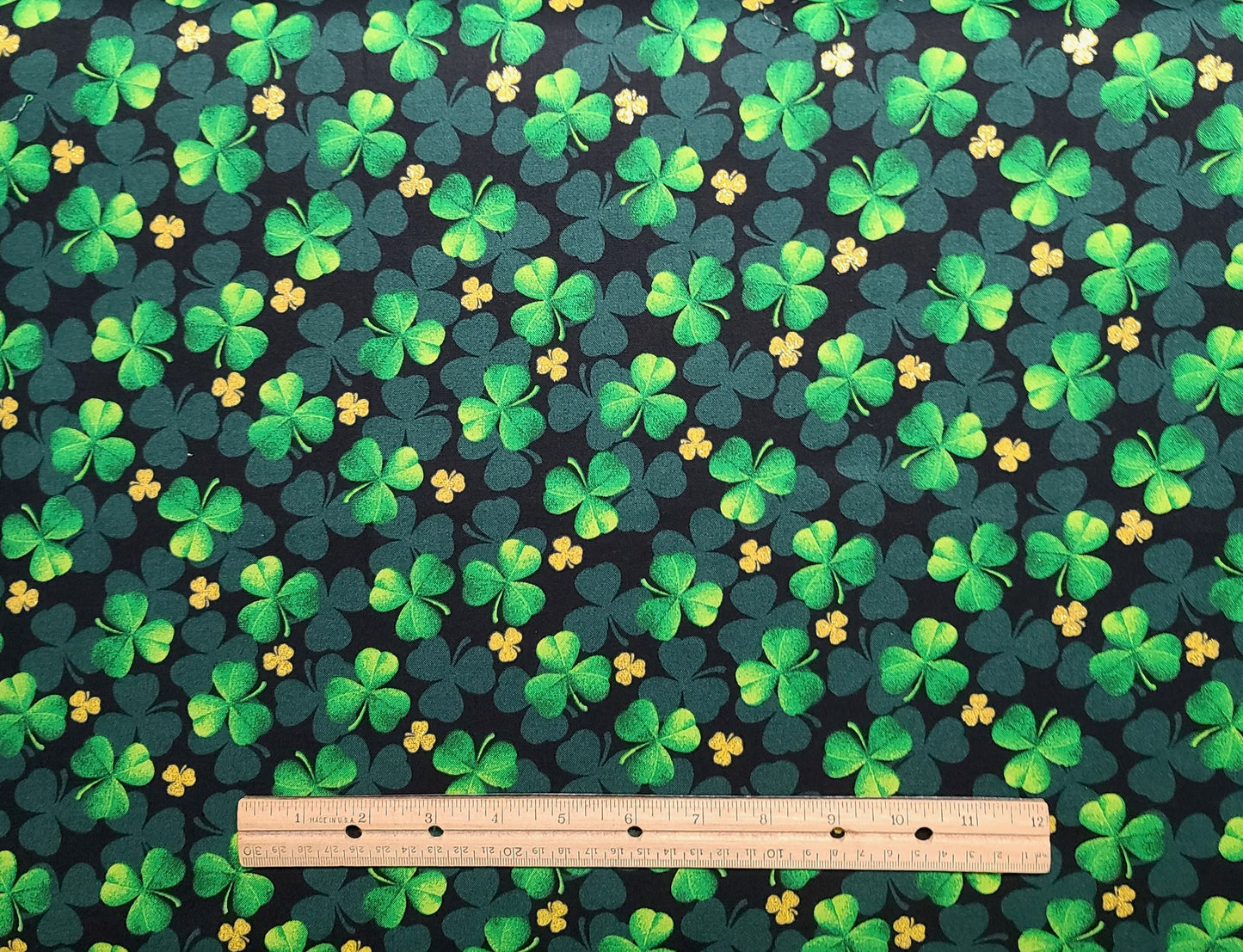 EOB - Fabric Traditions 2018 - Black Fabric / Bright Green, Dark Green, Gold Glitter Shamrock Print