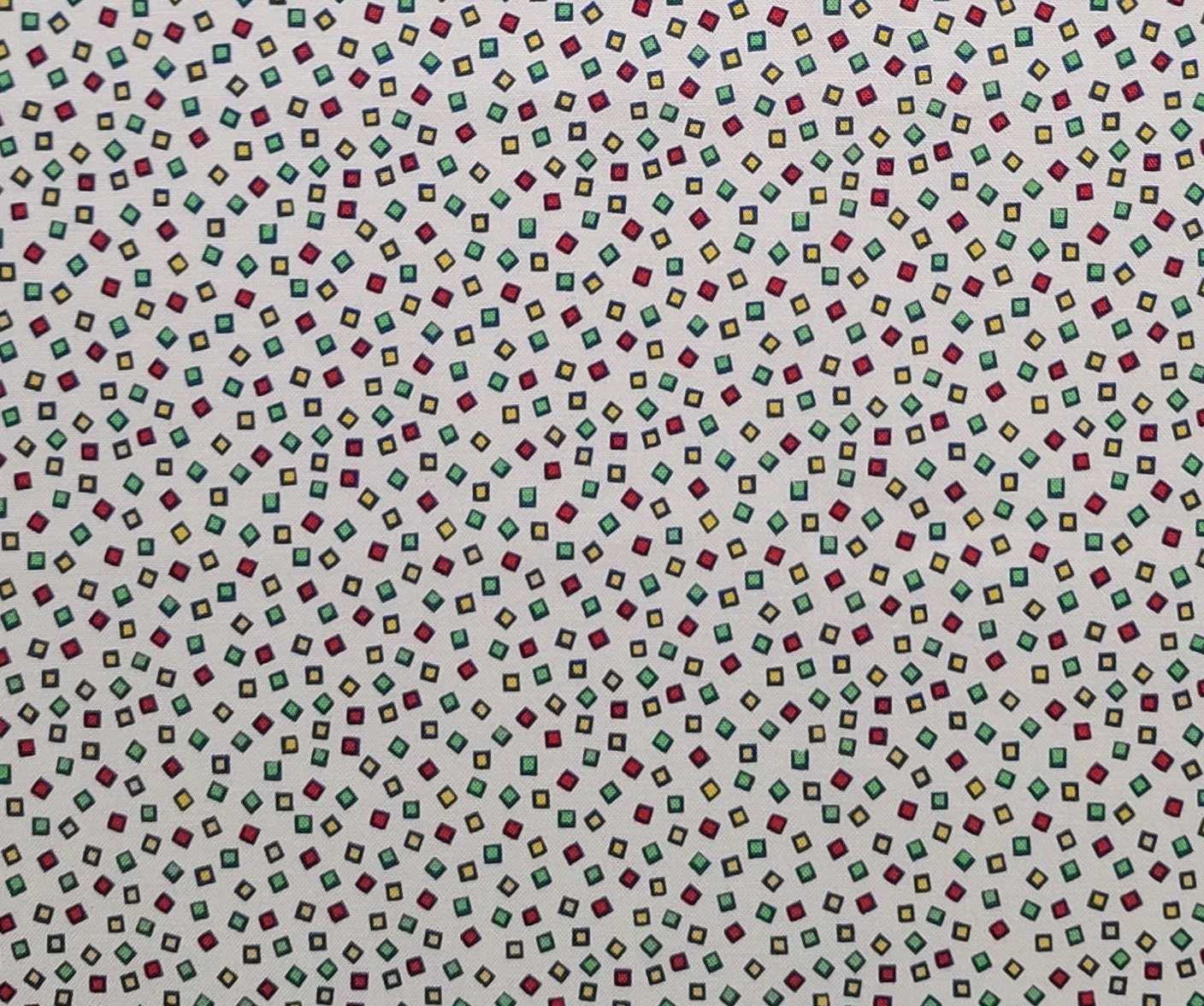 EOB - Holly's Dollies by Sara Morgan for Washington Street Studio DSN#00603 - White Fabric / Red, Green, Yellow Tossed Confetti Print