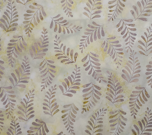 BATIK - Yellow and Cream Fabric / Light Brown Leaf Tjap