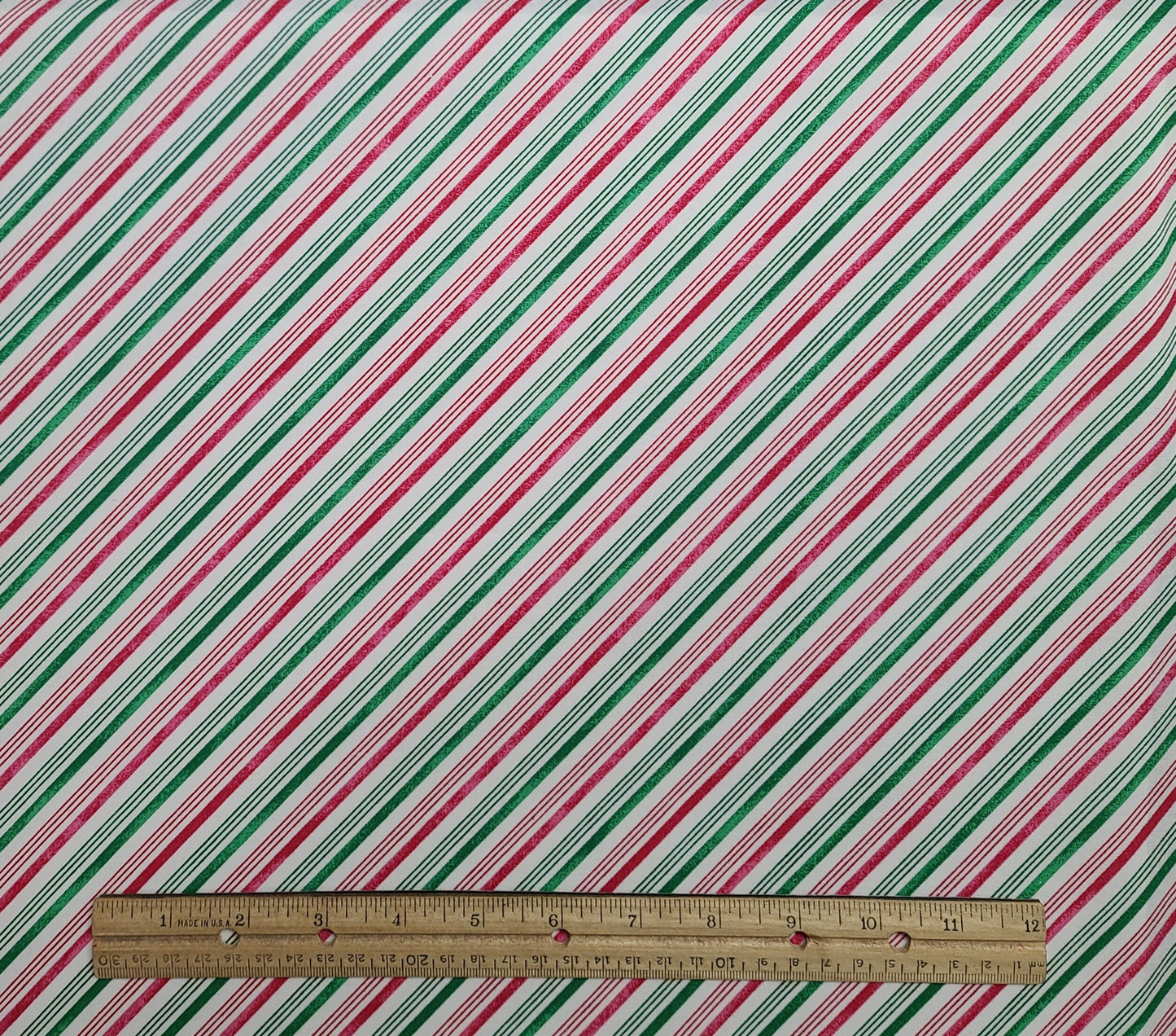 JoAnn Fabrics - White Fabric / Red and Green Diagonal Stripe