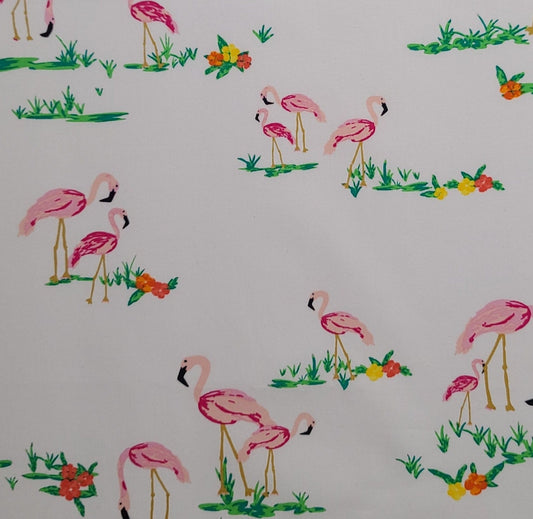 West Palm Katie Skoog Pattern ANGELS Art Gallery Fabrics - White Fabric / Horizontal (Selvage to Selvage) Flamingo Print