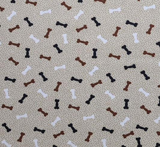 EOB - JoAnn Fabrics - Light Tan Patterned Fabric / Black, White, Brown Dog Bone Print