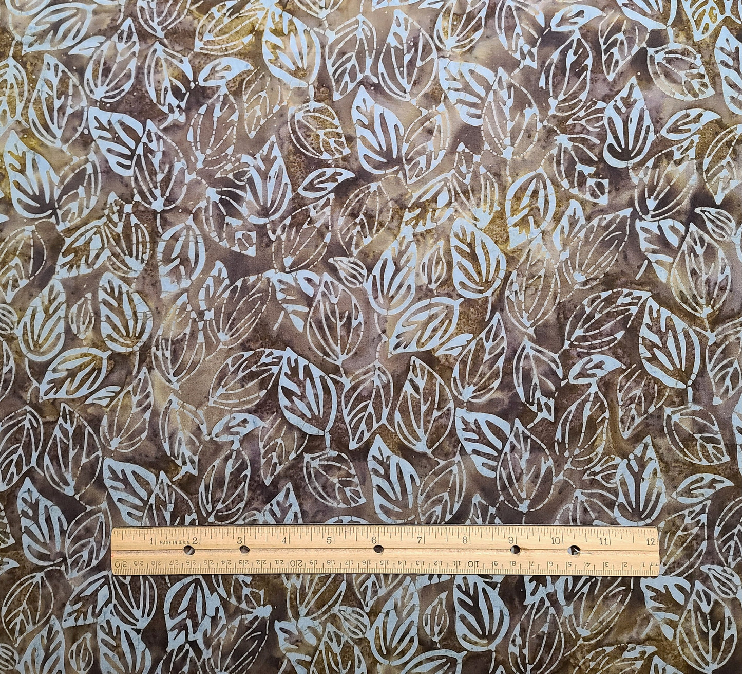 BATIK - Brown Tonal Fabric / Silver, Blue Leaf Tjap