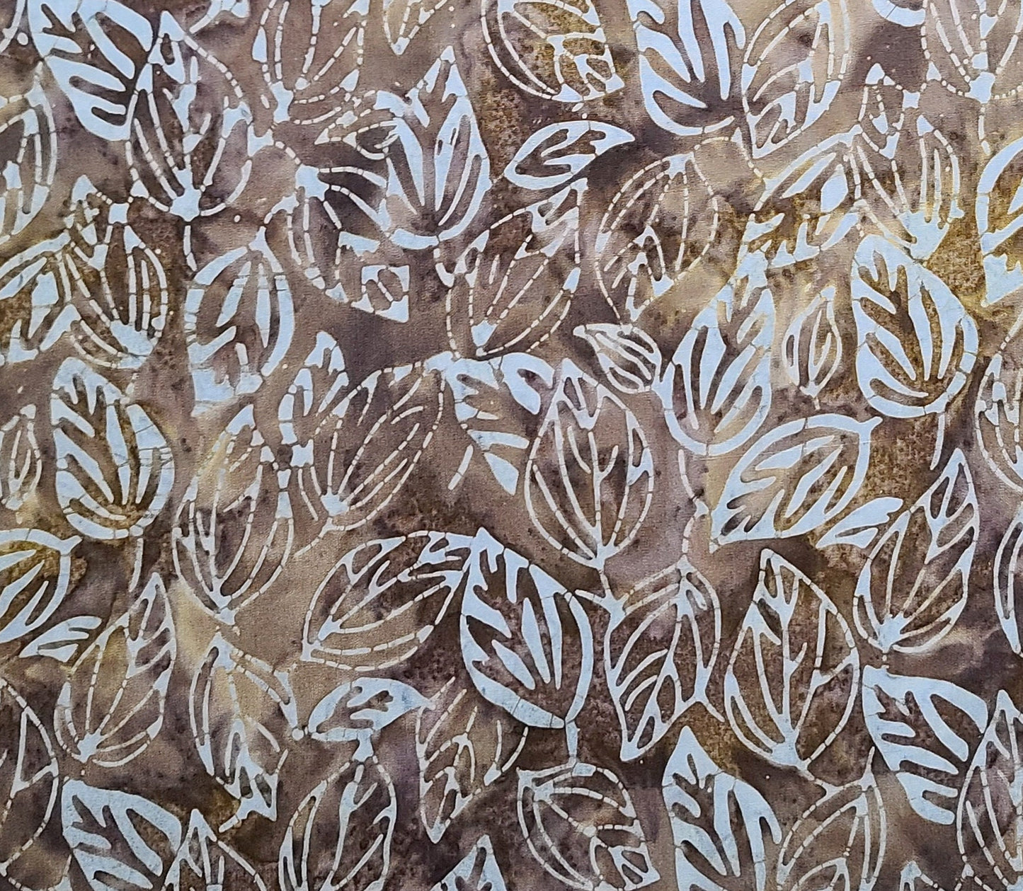 BATIK - Brown Tonal Fabric / Silver, Blue Leaf Tjap