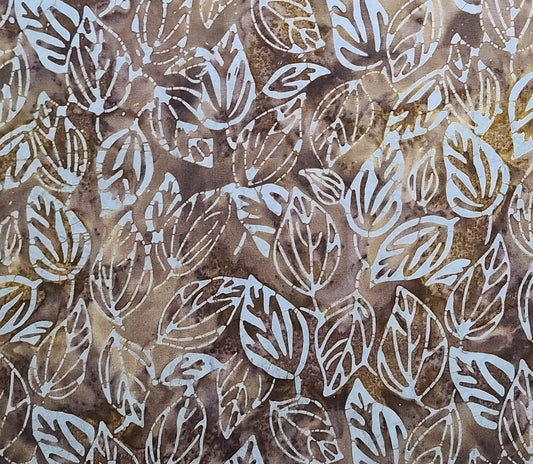 BATIK - Brown Tonal Fabric / Silver, Blue Leaf Tjap