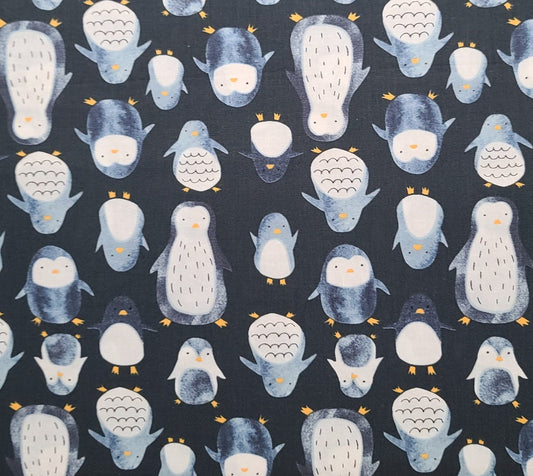 EOB - Timeless Treasures Fabrics of SoHo Patt#KIDZ-C6812 - Midnight Blue Fabric / Blue, White Penguin Print