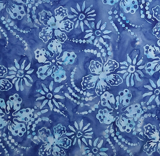 EOB - BATIK - Blue Patterned Fabric / Light Blue Flower Tjap